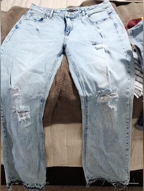 Light Blue Distressed Flared Jeans